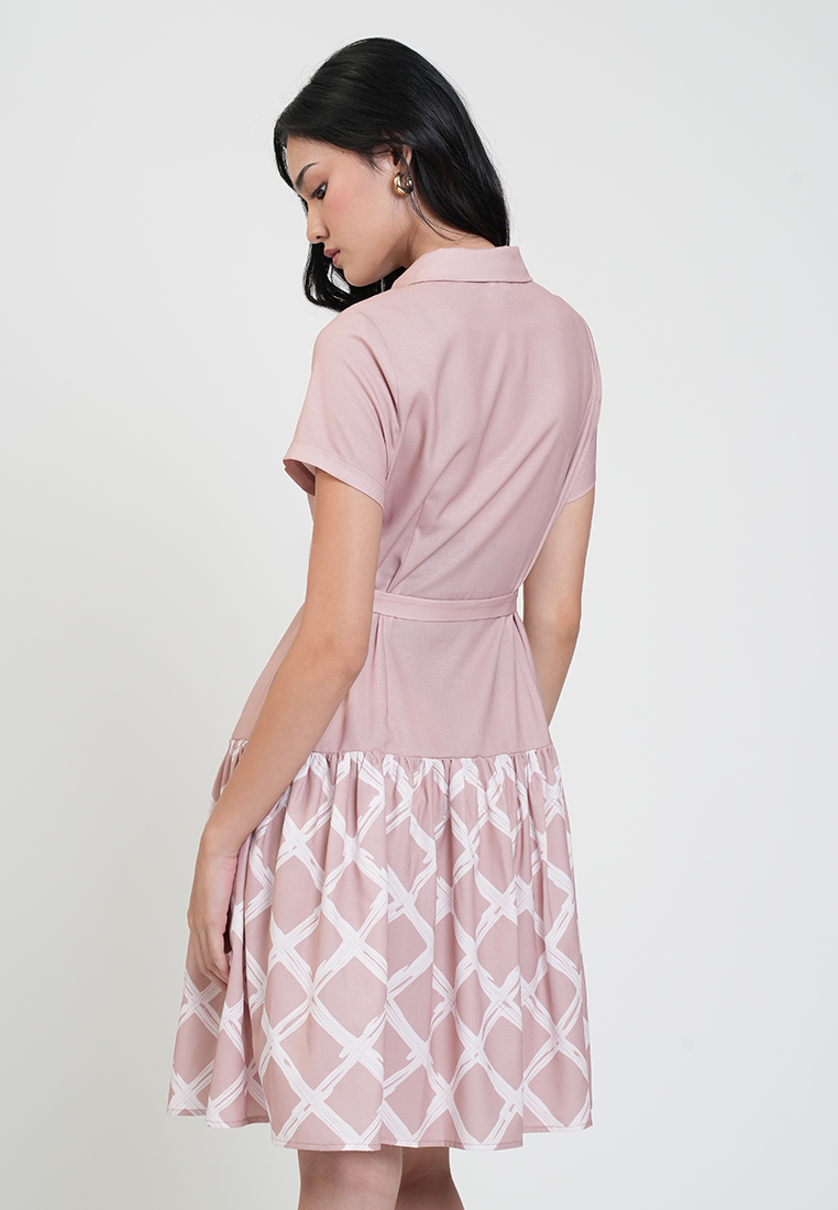 Camille Belted Collared A-Line Dress with Print