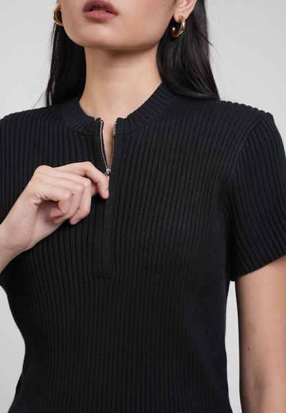 Sheen Quarter-Zip Sporty Knit Top