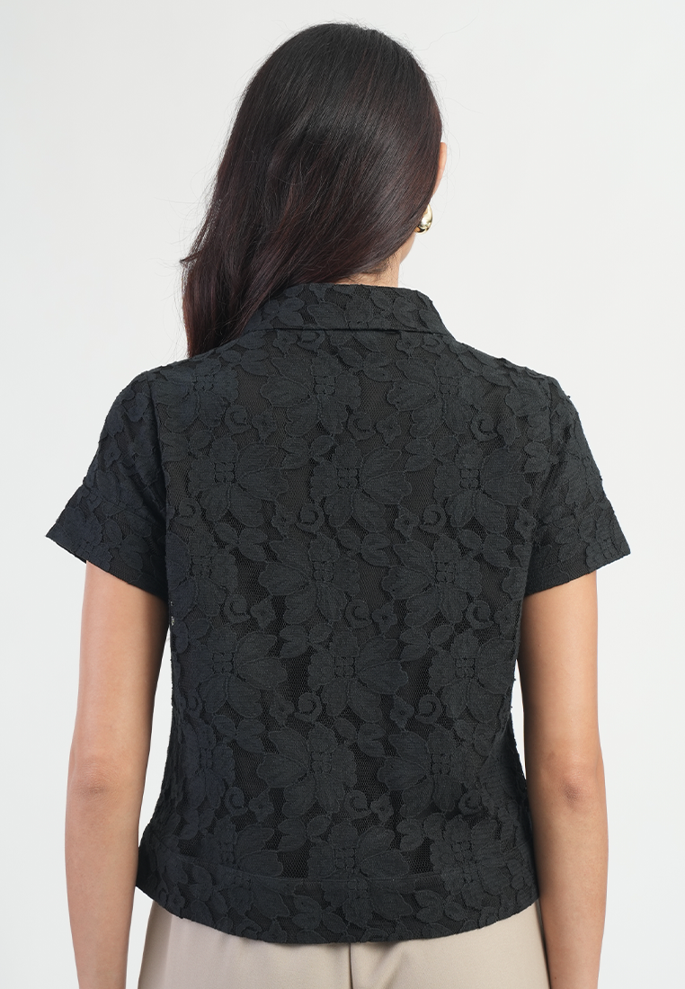 Celestia Pointed Collar Floral Lace Top