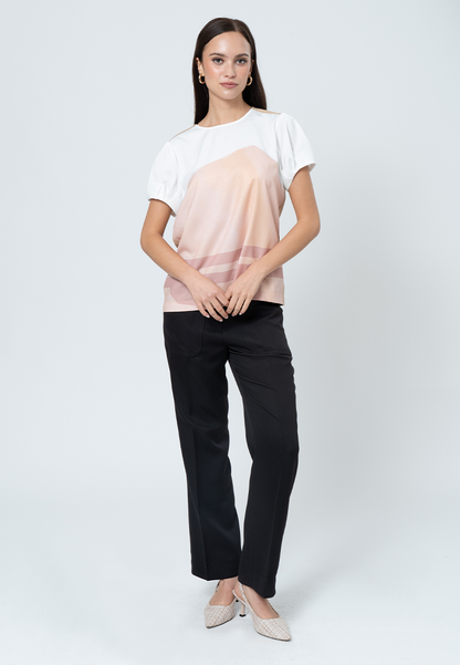 Jovanna Geometric print with Semi-Puff Sleeves