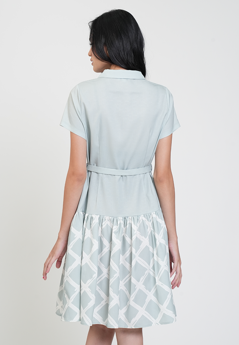 Camille Belted Collared A-Line Dress with Print