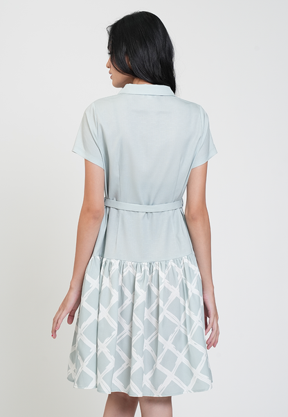 Camille Belted Collared A-Line Dress with Print