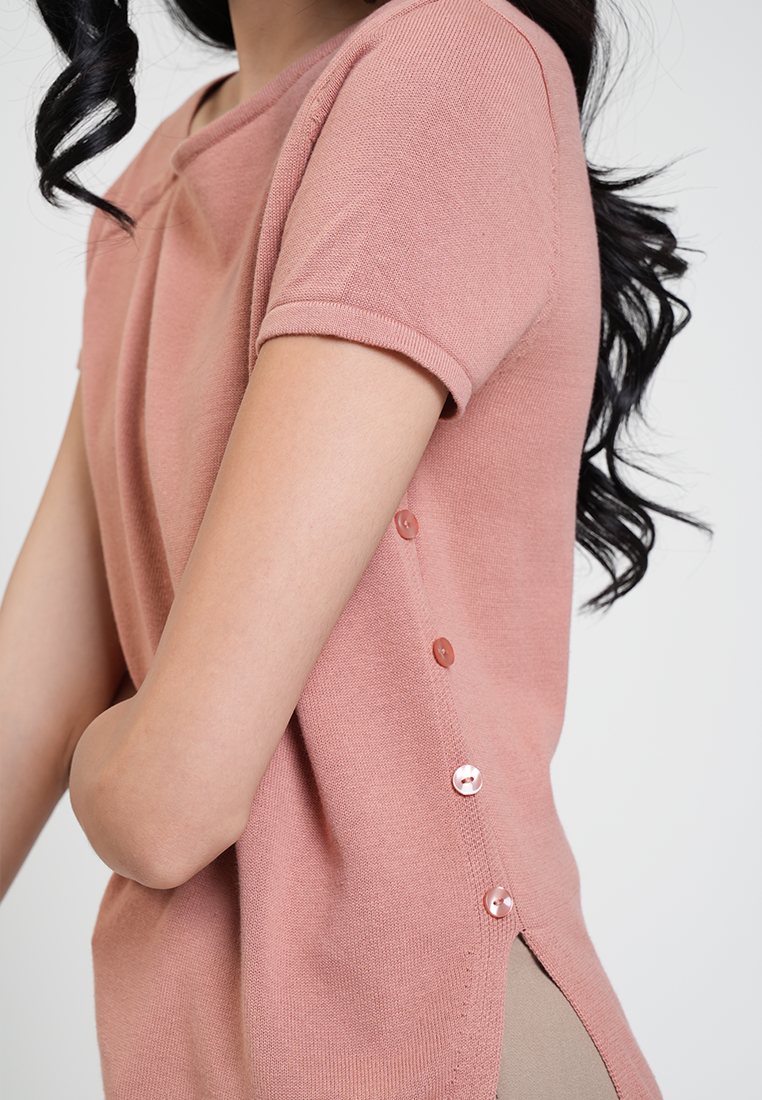 Marga Boat Neck Side Button Knit Top