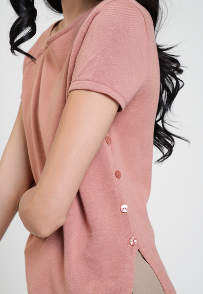 Marga Boat Neck Side Button Knit Top