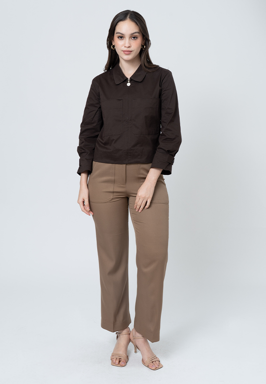 Aislinn Boxy Jacket with Front Pockets and Zip Up Opening