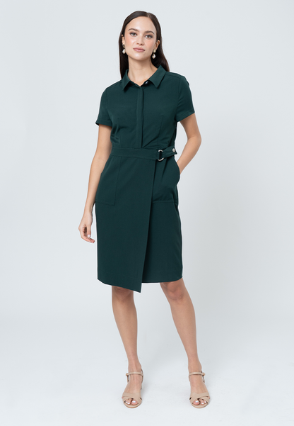 Maire Shift Dress with Structured Wrap Skirt Detail and D-Ring Accent