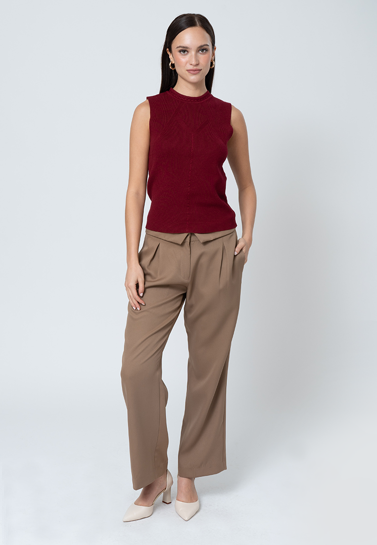 Winslet Sleeveless and Textured Knit Top with Braided Neckline