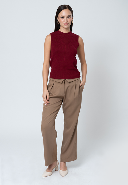 Winslet Sleeveless and Textured Knit Top with Braided Neckline