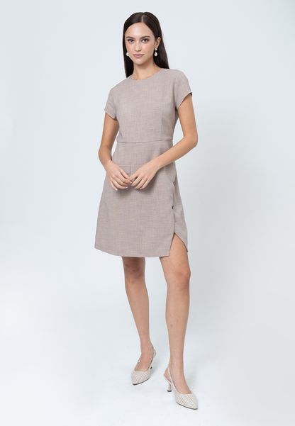 Havenly Tweed Shift Dress with Skirt Flap and Button Detial