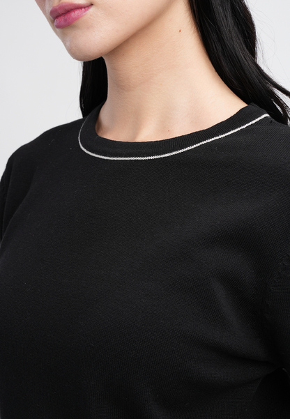 Gianna Classic Knit Top With Contrast Trim Crewneck