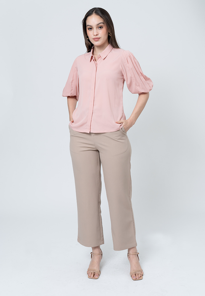 Anaiah Collared Top with Garterized Sleeves