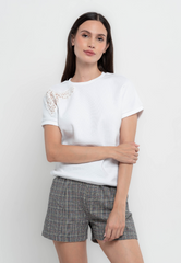 Kathleen Textured Knit Blouse with Broderie Shoulder Detail