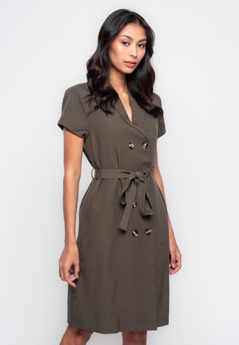 Roma Double Breasted Dress with Self Tie Belt