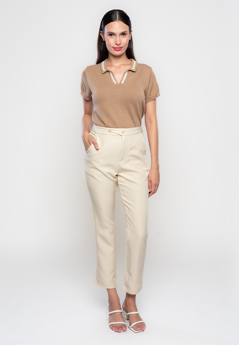 Imogene Slim Pants with Waist Button Detail