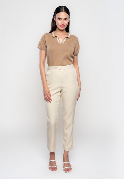 Imogene Slim Pants with Waist Button Detail