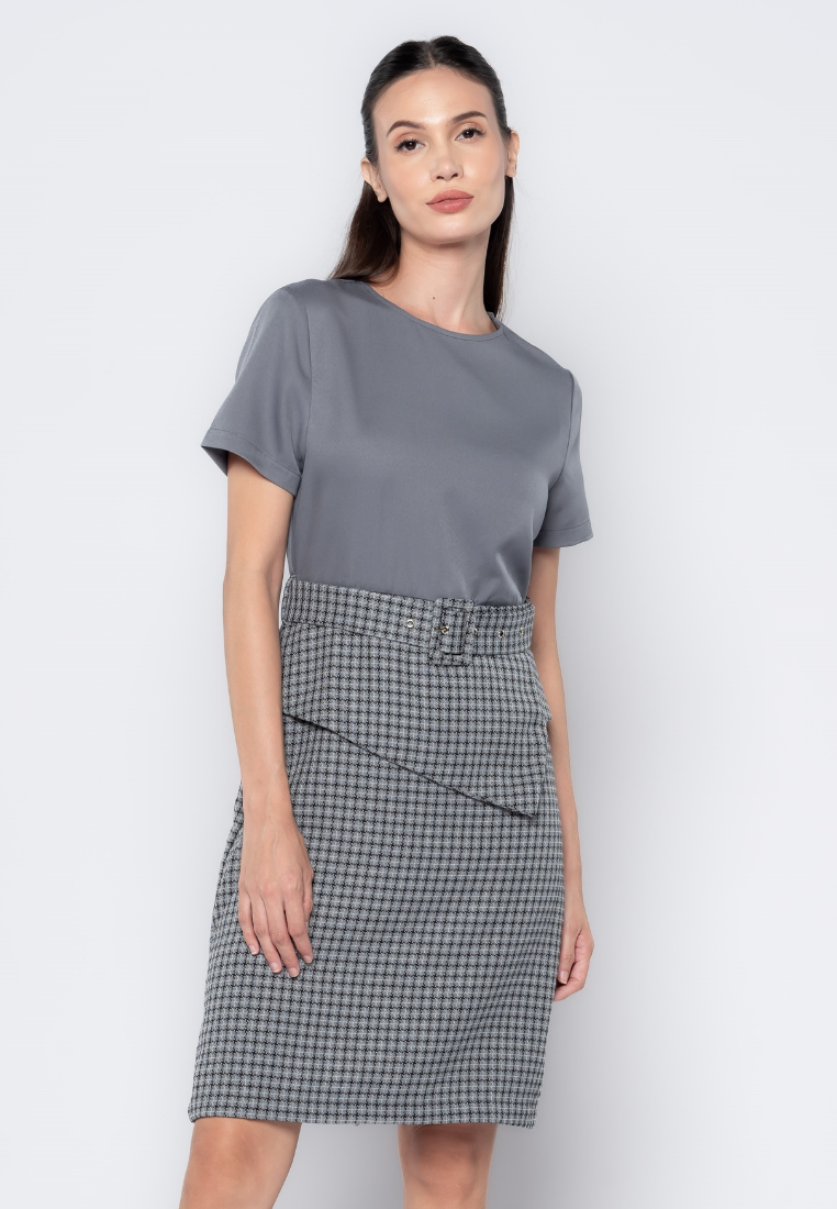 Micro Pattern Pencil Skirt Dress