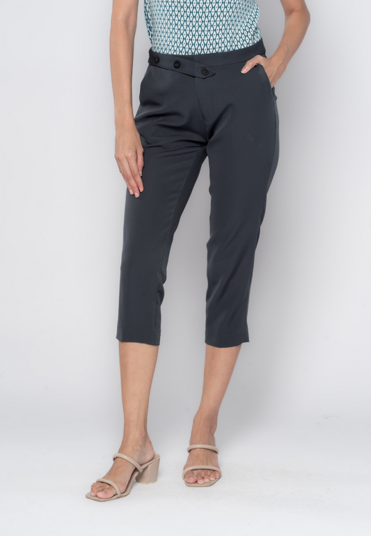 Button Waist Detail Slim Formal Pants