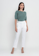 Viola Square Neckline Puff Sleeves Flat knit Top