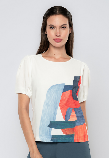 Kearra Abstract Brush Strokes Print Blouse