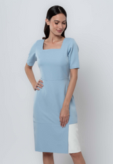 Square Neck Sheath Dress with Contrast Panel