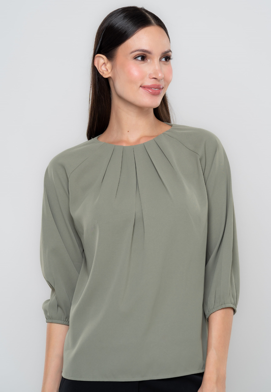 Melissa Pleated Neckline 3/4's Blouse