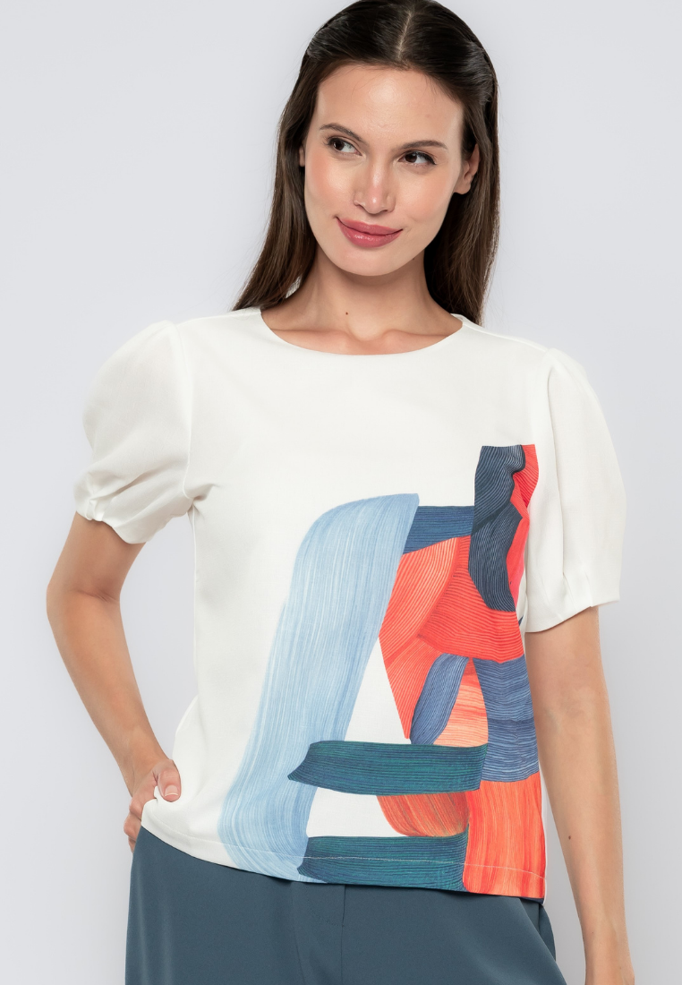 Kearra Abstract Brush Strokes Print Blouse