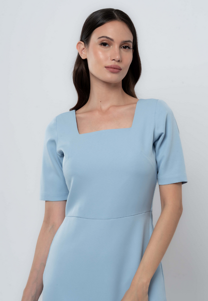 Square Neck Sheath Dress with Contrast Panel