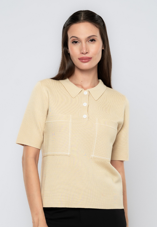 Callie Boxy Collared Flatknit Blouse