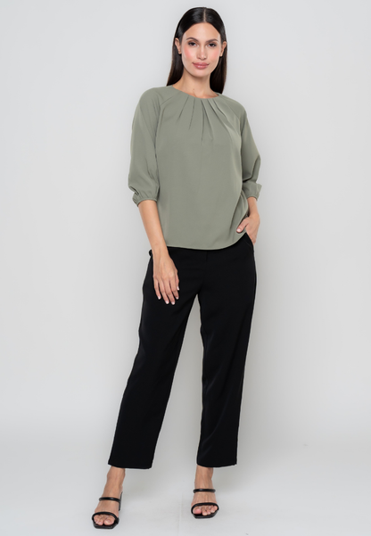 Melissa Pleated Neckline 3/4's Blouse