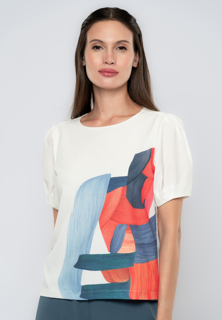 Kearra Abstract Brush Strokes Print Blouse