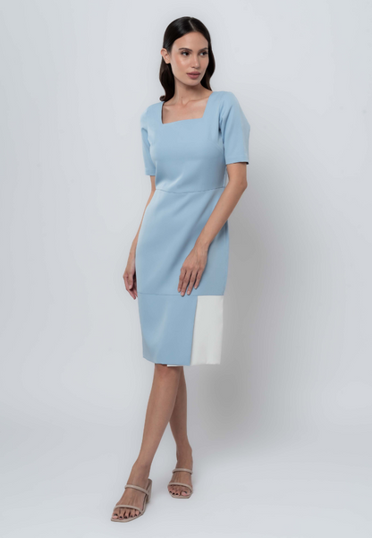 Square Neck Sheath Dress with Contrast Panel