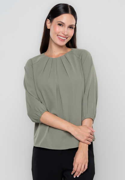 Melissa Pleated Neckline 3/4's Blouse