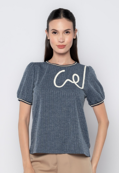 Embellished Monogram Textured Top