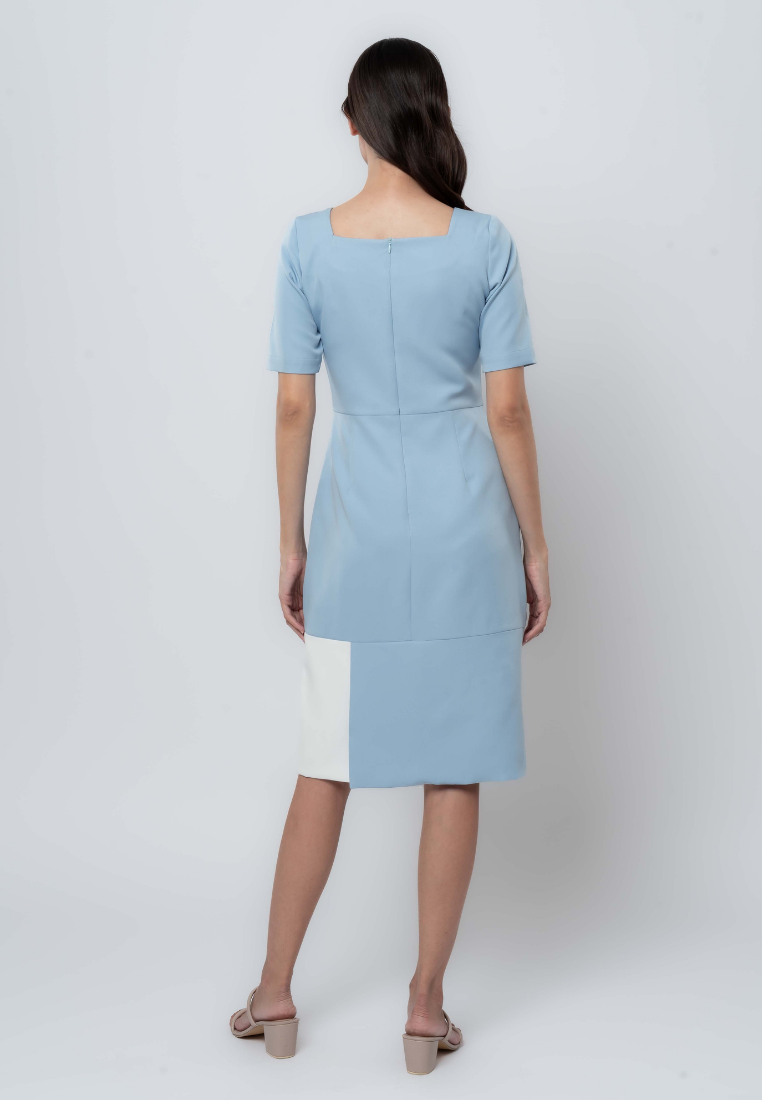 Square Neck Sheath Dress with Contrast Panel