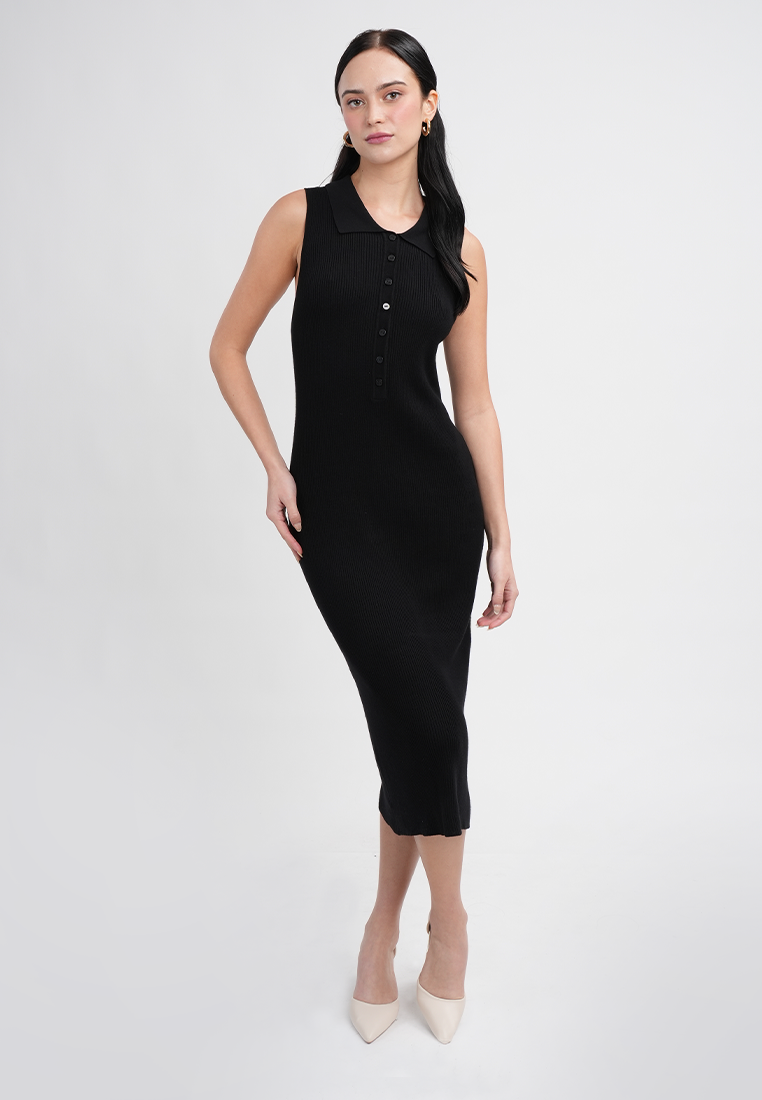 Vivian Collared Sleeveless Midi Sheath Dress