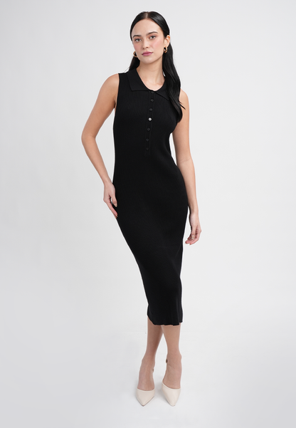 Vivian Collared Sleeveless Midi Sheath Dress