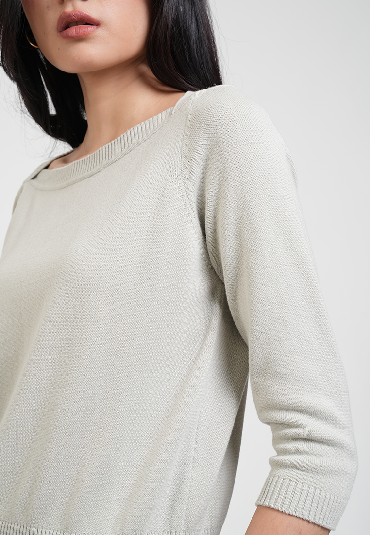 Cora Wide Boatneck 3/4 Sleeve Fine Knit Top