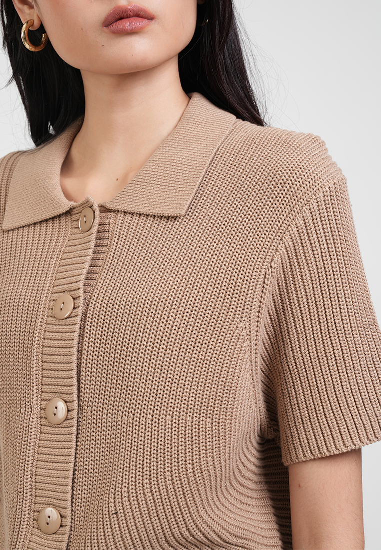 Estelle Collared Ribbed Knit Top with Curved Hem