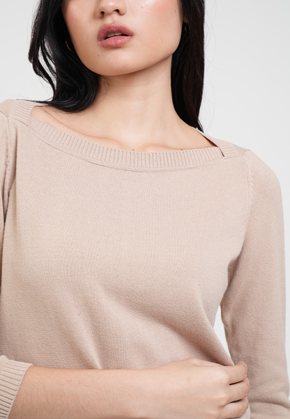 Cora Wide Boatneck 3/4 Sleeve Fine Knit Top