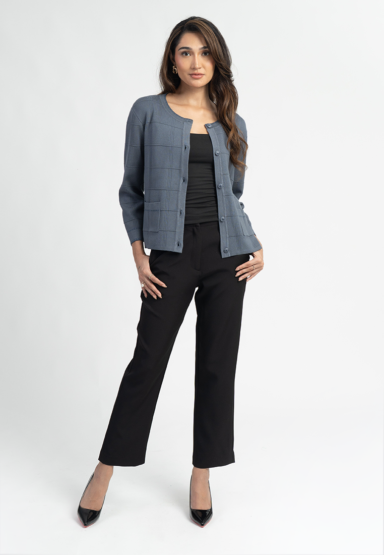Naya Grid Knit Cardigan with Patch Pockets