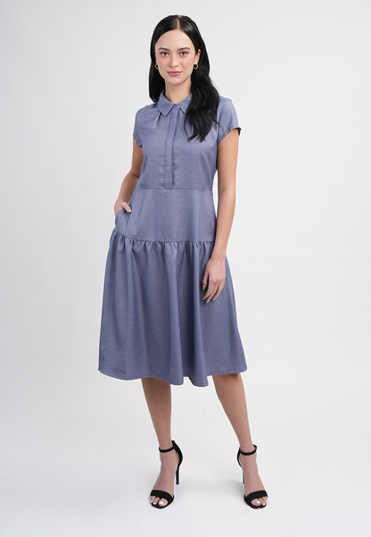 Adeline Dress with Pleated Shoulder