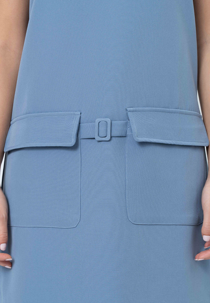 Cove Boat Neck Shift Dress with Pocket Detail and Attached Belt