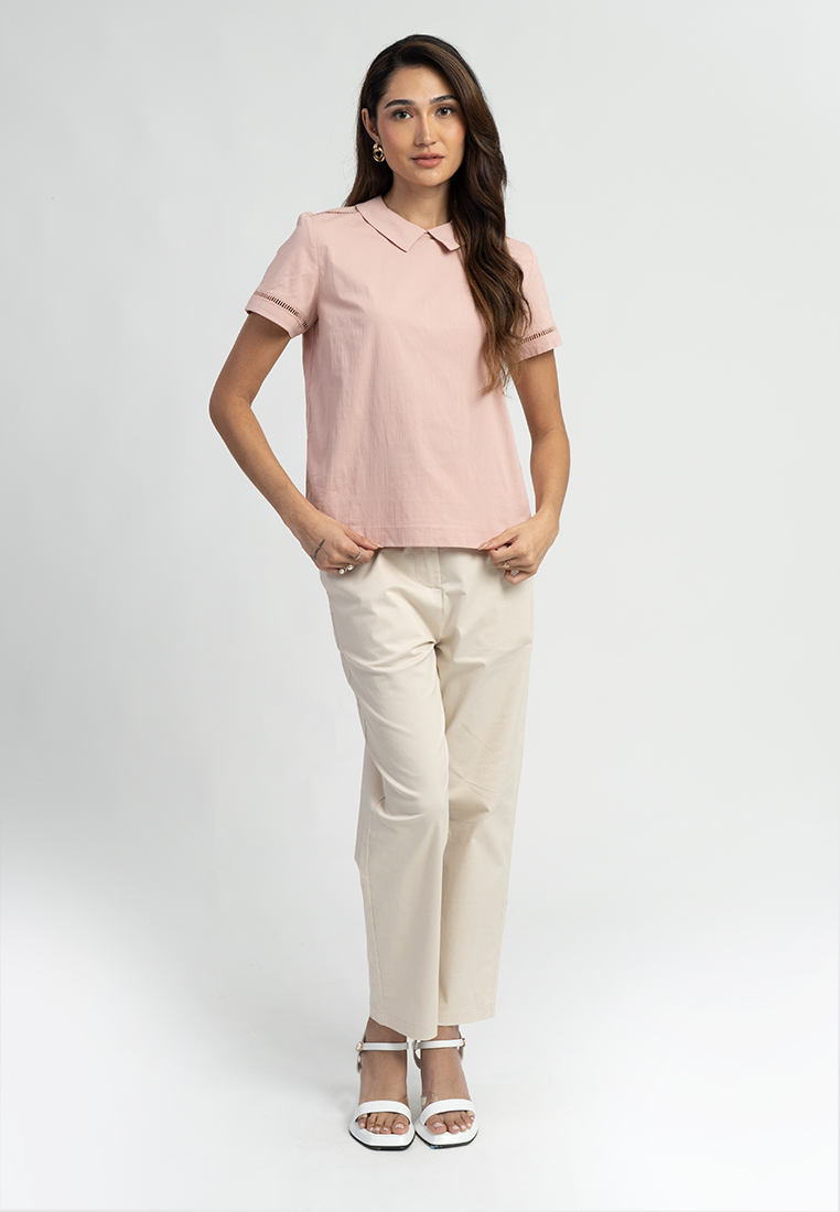 Zeya Peter Pan Collar Top with Eyelet Trim