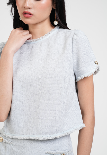 Solene Textured Tweed Shell Cropped Top