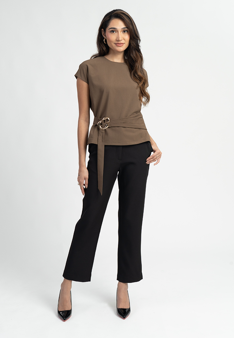 Celestine Dolman Sleeve Top with Abstract Buckle Belt