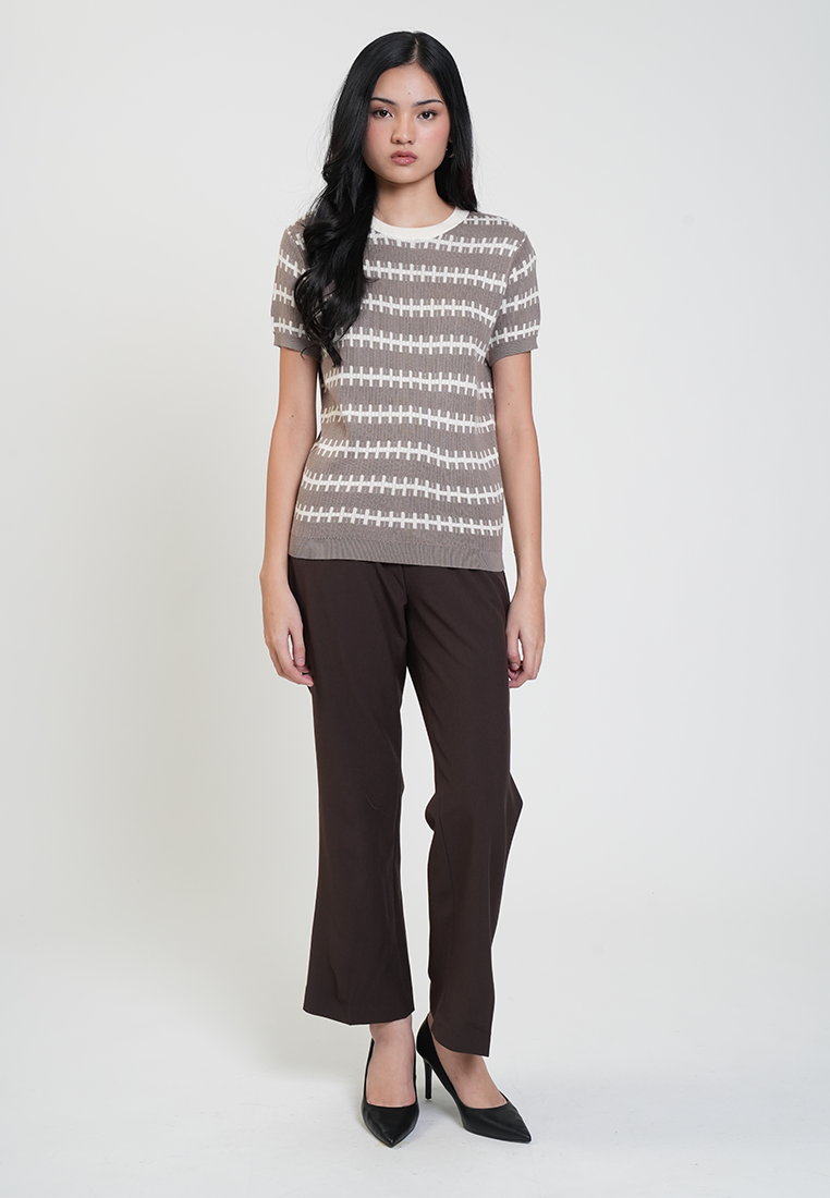 Jenna Knitted Print Short Sleeve Top