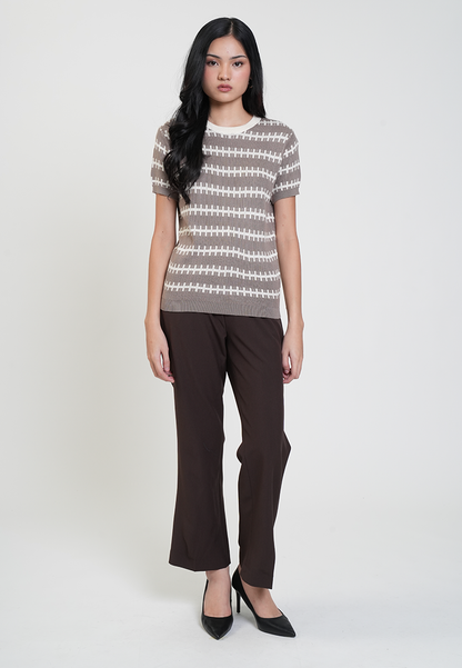 Jenna Knitted Print Short Sleeve Top