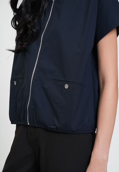 Aleah Cap Sleeve Zip-Up Pocket Detail Top