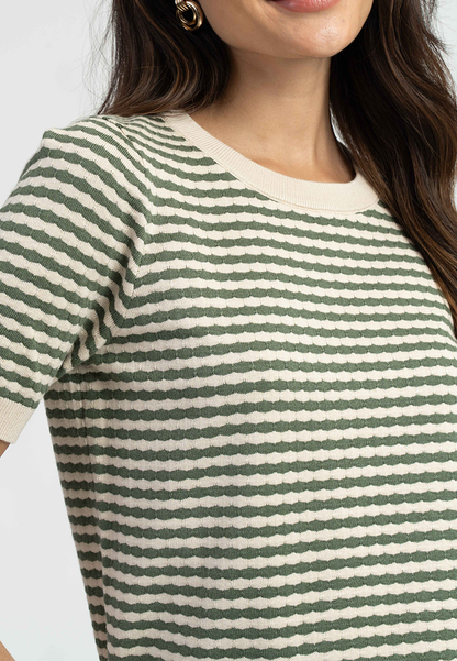 Zari Textured Stripe Knitted Short Sleeve Top