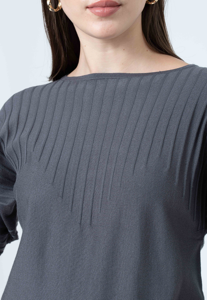 Moriah Knit Top with 3/4 Sleeves and Ribbing Details